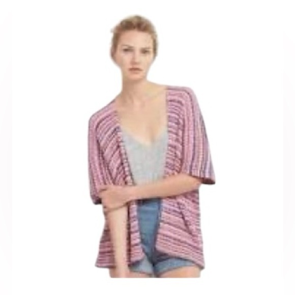 GAP FOR GOOD Open Front Short Sleeve Spacedye Cardi In Pink/Purple/Blue M ✨NWOT✨ - Picture 2 of 10